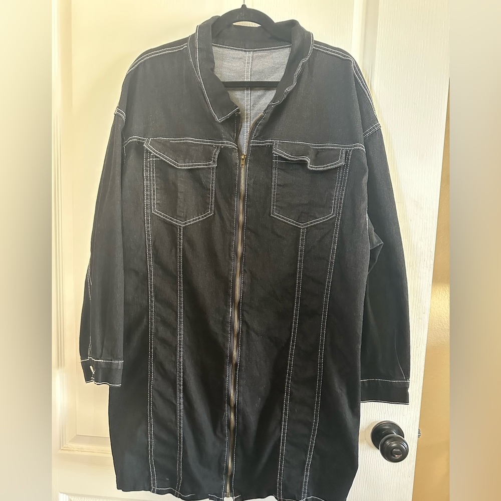 SHEIN Dark Blue Denim Long Jacket w/Contrast Stitching Size 3xl